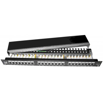 19" Patch panel LYNX 24port, STP, Cat6, 30µm, dvojitá svorkovnica, čierny
