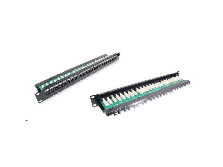 19&quot; Patch panel LYNX 24port, UTP, Cat5E, 30µm, dvojitá svorkovnica, čierny