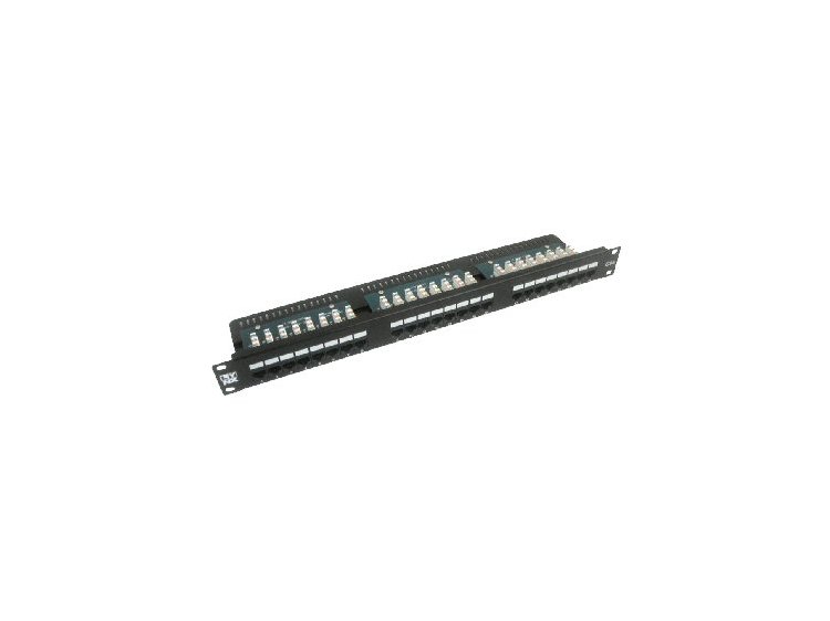 19&quot; Patch panel LYNX 24port, UTP, Cat5E, 30µm, dvojitá svorkovnica, čierny