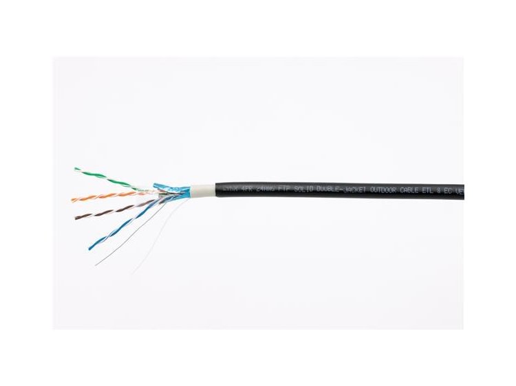 Kábel FTP LYNX Cat5E, drôt, dvojitý vonkajší PE+PVC, čierny, 305 m cievka