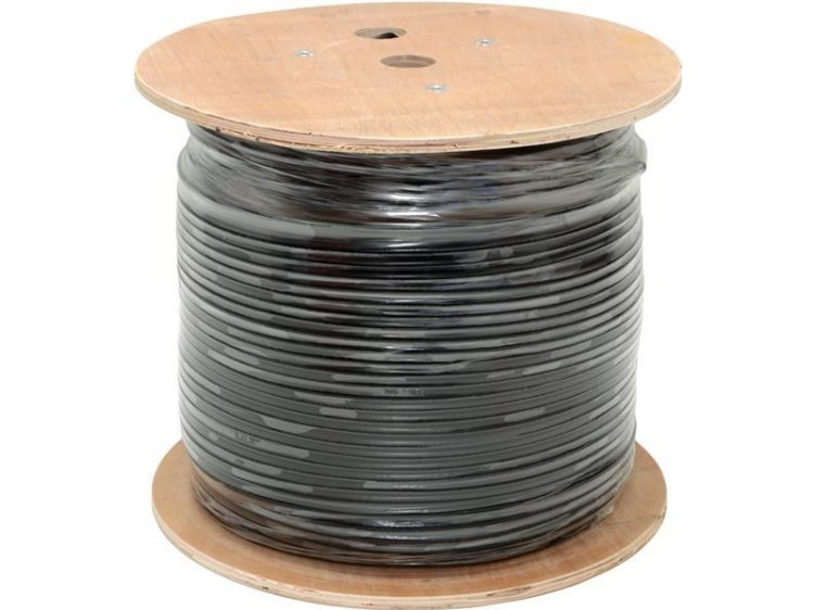 Kábel FTP LYNX Cat5E, drôt, dvojitý vonkajší PE+PVC, čierny, 305 m cievka